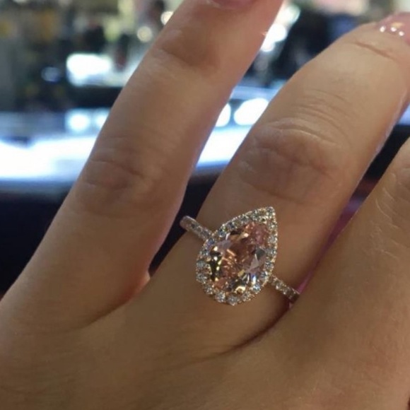 NEW 18K Rose Gold Diamond Halo Teardrop Ring - Picture 2 of 5